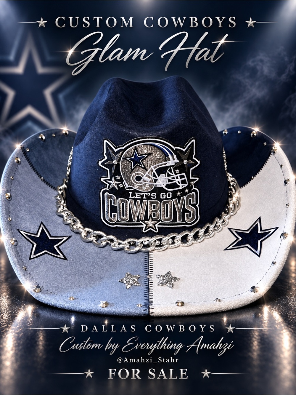 Custom Cowboys Glam Cowboy Hat - Navy and White